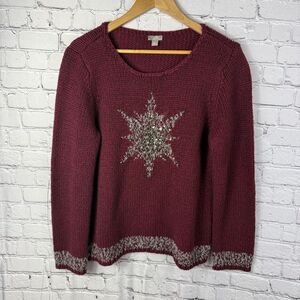 J. Jill Wool Blend Embellished Snowflake Knit Sweater Size Large  L